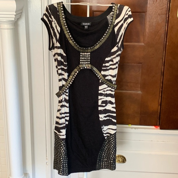 Bebe zebra studded dress . Worn about 5 x . Very‎ good shape - Picture 1 of 8